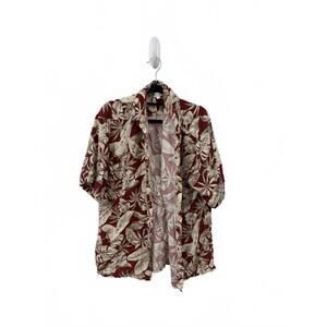 Pierre Cardin Womens Hawaiian Shirt Large Red & Beige Floral Print